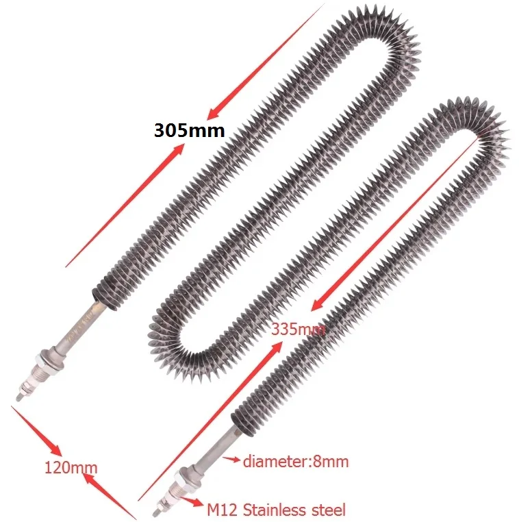Calentador Tubular eléctrico con aletas DERNORD, 220v, 2000w, elemento calefactor para horno de aire con calentador de aleta de rosca M12