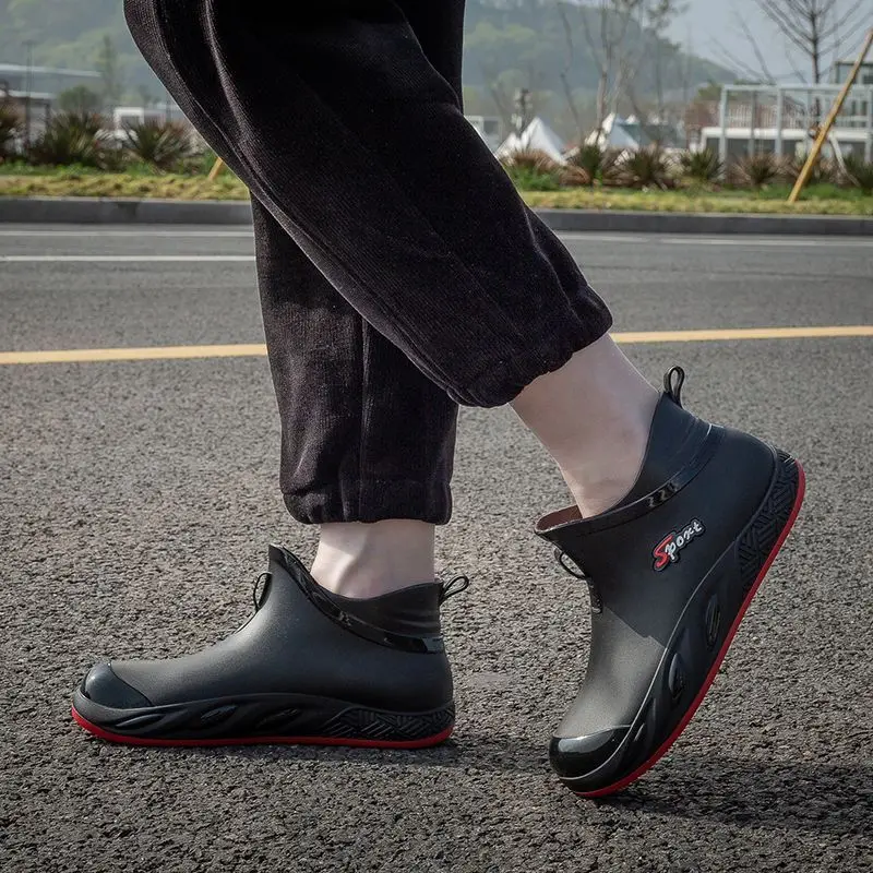 Trendy Men's Mid-calf Rain Boots Waterproof Soft and Comfortable Anti-odor Rain Boots  Spring and Autumn Non-slip Fishing Shoes