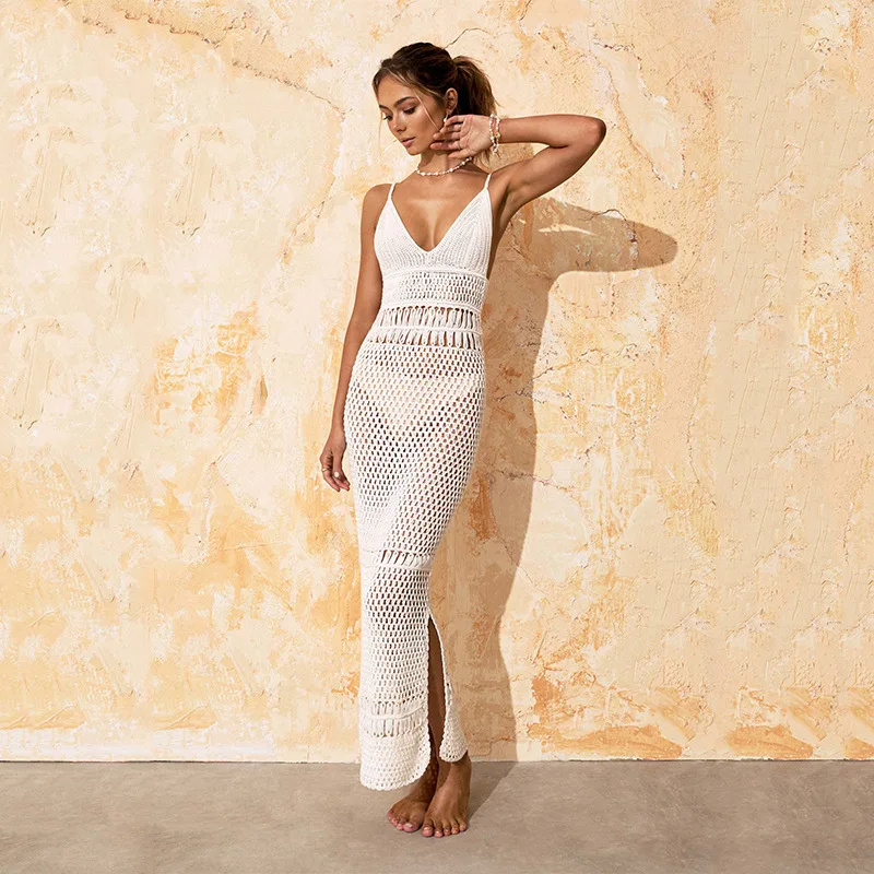 2024 sommer Neue Rock frauen Einfarbig Sexy Gestrickte Strand Bikini Badeanzug Cover Up Sonnenschutz Kleidung