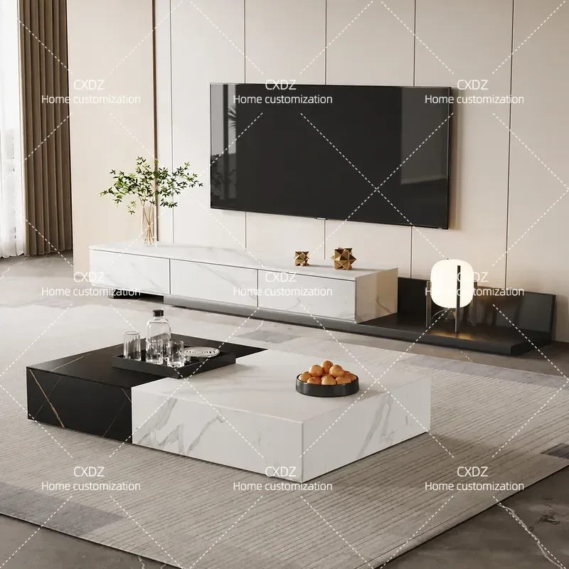 2025 New Rock Slab Coffee Table with Drawers Color Matching Floor Living Room Apartment Villa Minimalist Premium