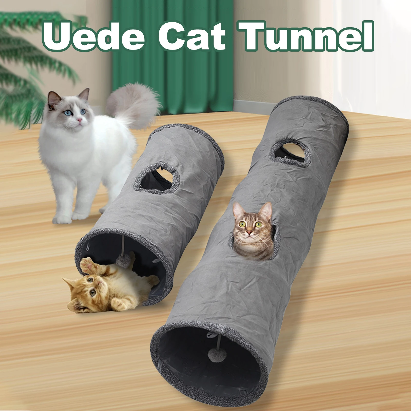 Wildleder-Katzentunnel-Spielzeug, faltbarer Peekaboo-Tunnel mit selbstunterhaltendem Ball, integriertem Stahldraht, weich und zart, Bestseller