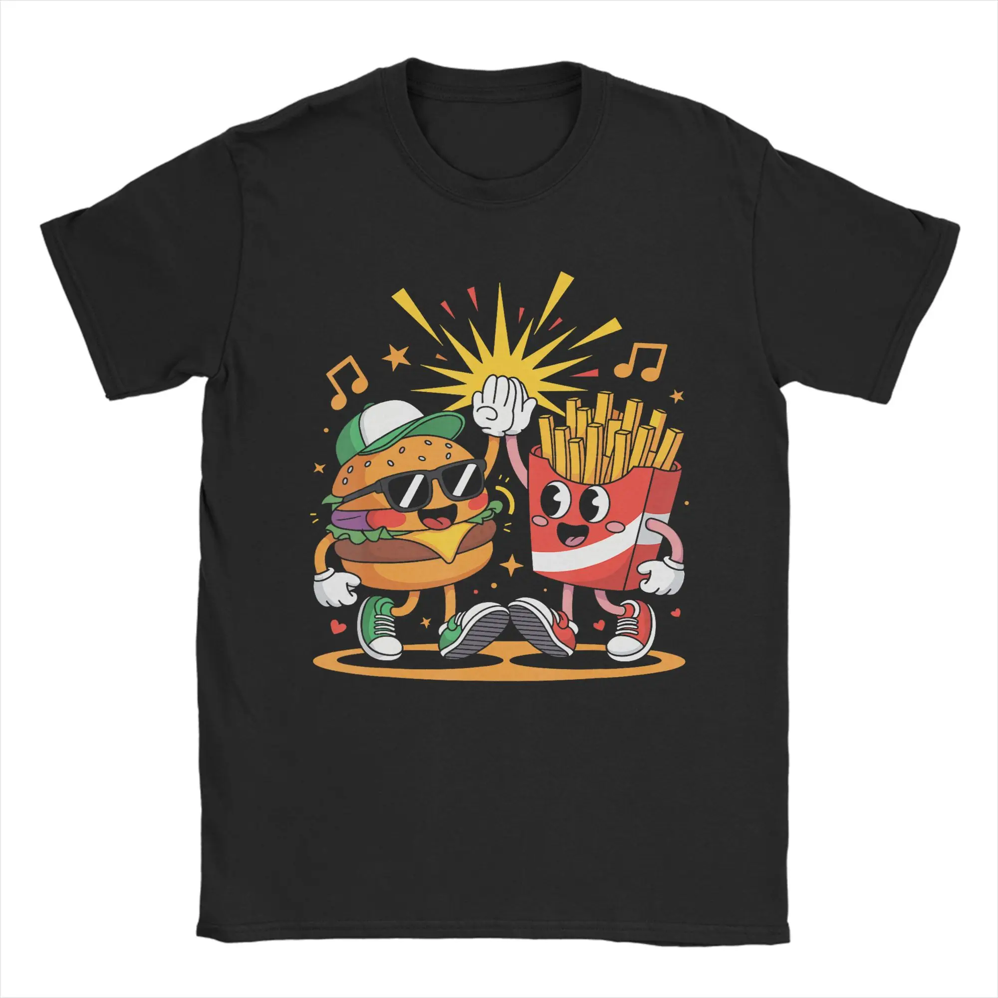 Hamburger French Fries Combo Snacks Fast T Shirt Men's  100% Cotton Humorous T-Shirts Friends Tee Shirt Short Sleeve Clothes