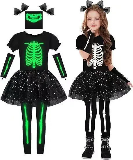 Halloween Girl Costume Glow Skeleton 6