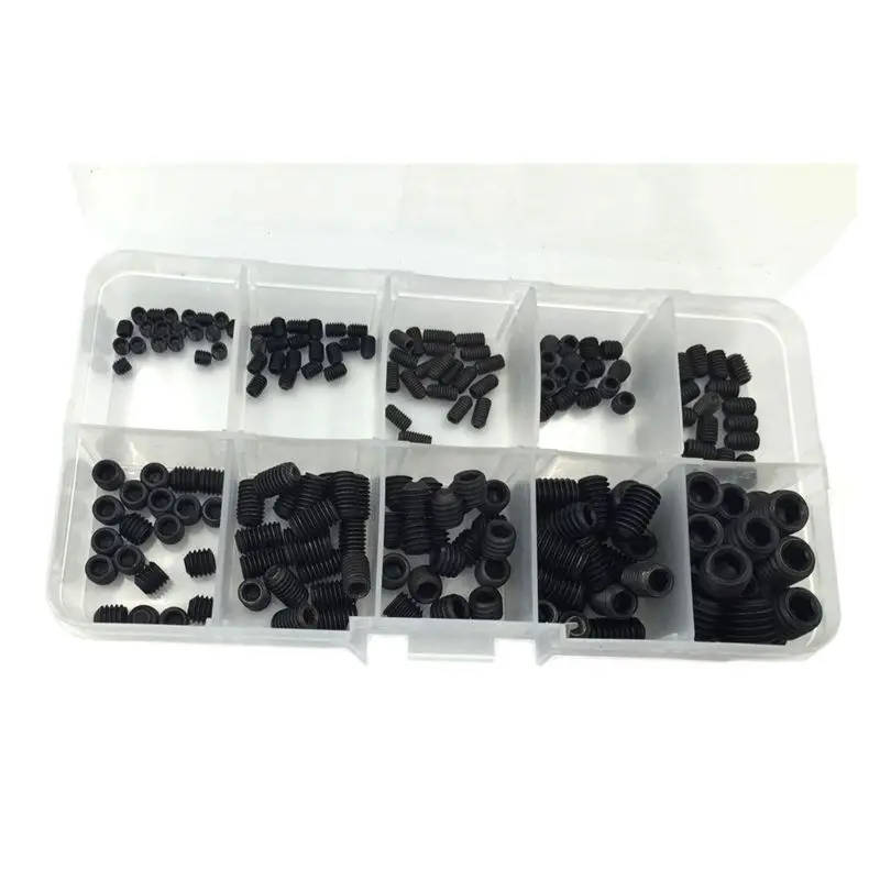 THIVN-600PCS M3 M5 M6 M8 Hex Head Socket Hex Grub Screw Set Assortment Kit(Black Alloy Steel)