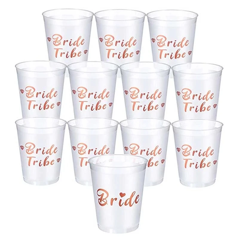 Team Bride Tribe Cups Bridal Shower Bachelorette Party Plastic Drinking Cup Rose Gold Hen Party Akcesoria Dekoracja ślubna