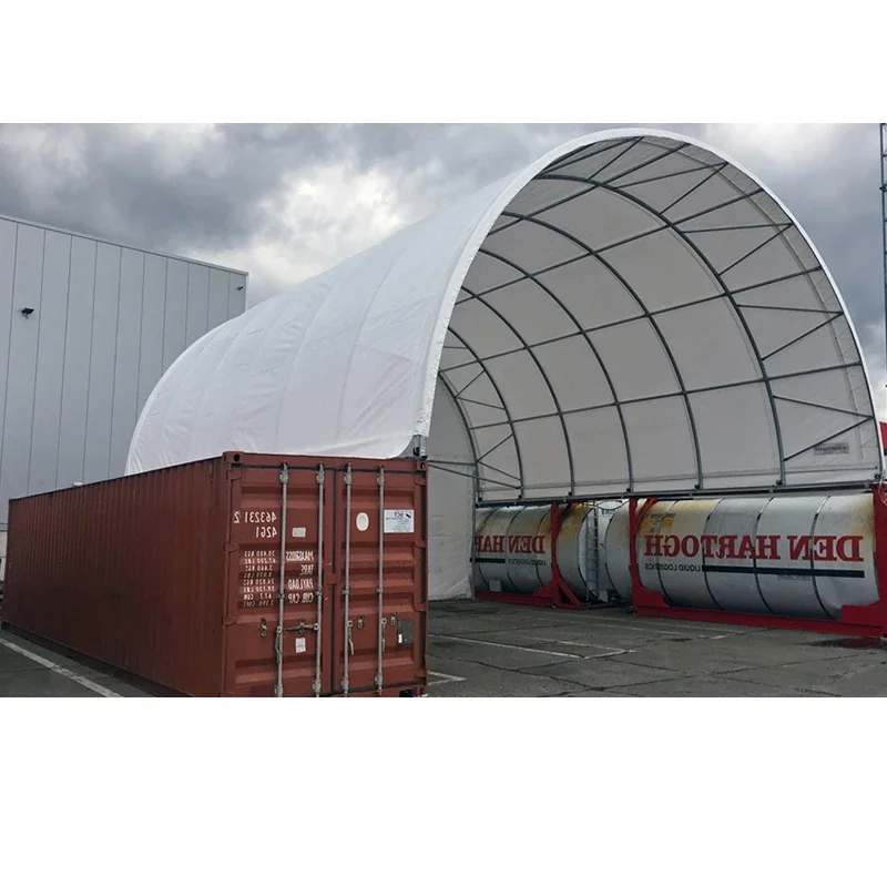 New model C2020 container loading shelter industrial dome farm storage shelter truss container tent with garage pvc roof