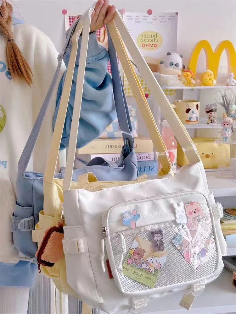 Kawaii japońskie uczennice Itabag nowe Y2K małe nylonowe torby Crossbody kobiety przezroczysta kieszeń Ita torba torebki i portmonetki