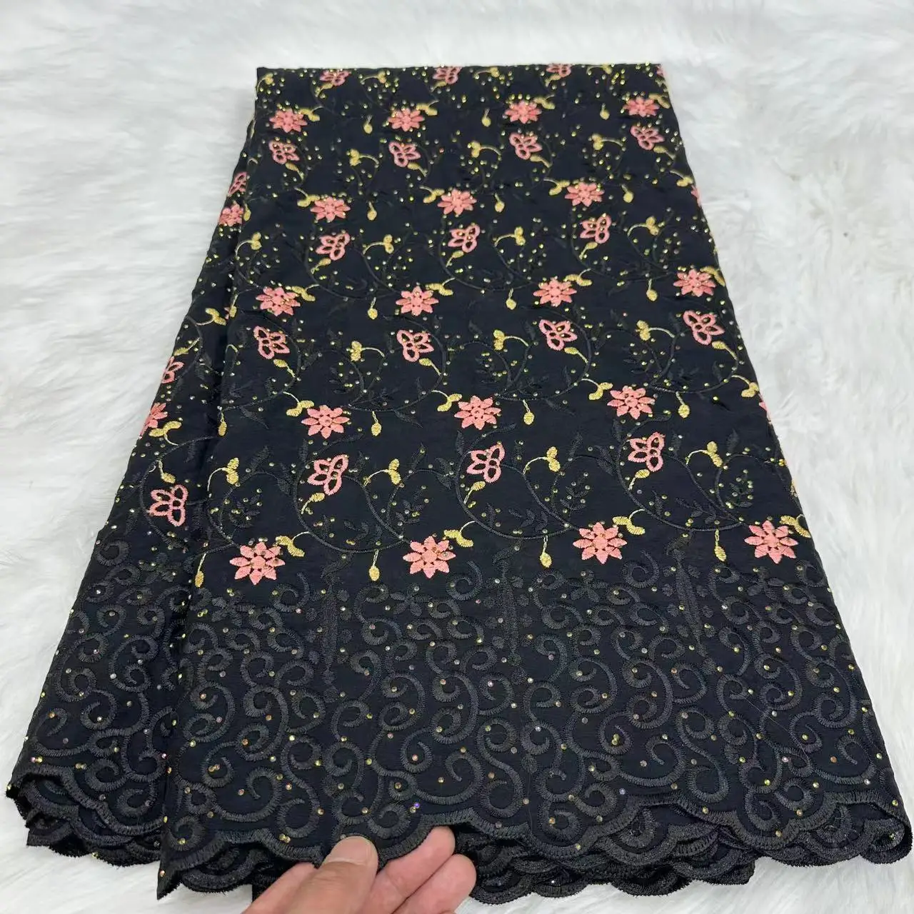 2024 New High Quality Black Cotton Lace Fabric French Luxury Dress Material for Sewing  Women Wedding Party Dress 5 Yards