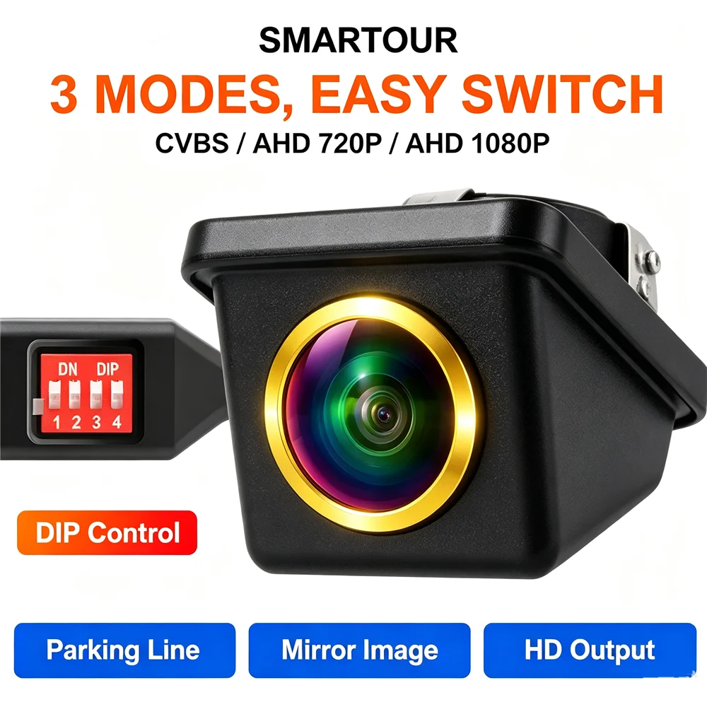 4K AHD 1080P DIP Control Reversing Camera, 3-in-1 Video Mode CCD AHD720P AHD1080P, Fisheye Glass Lens Waterproof Car Rear View