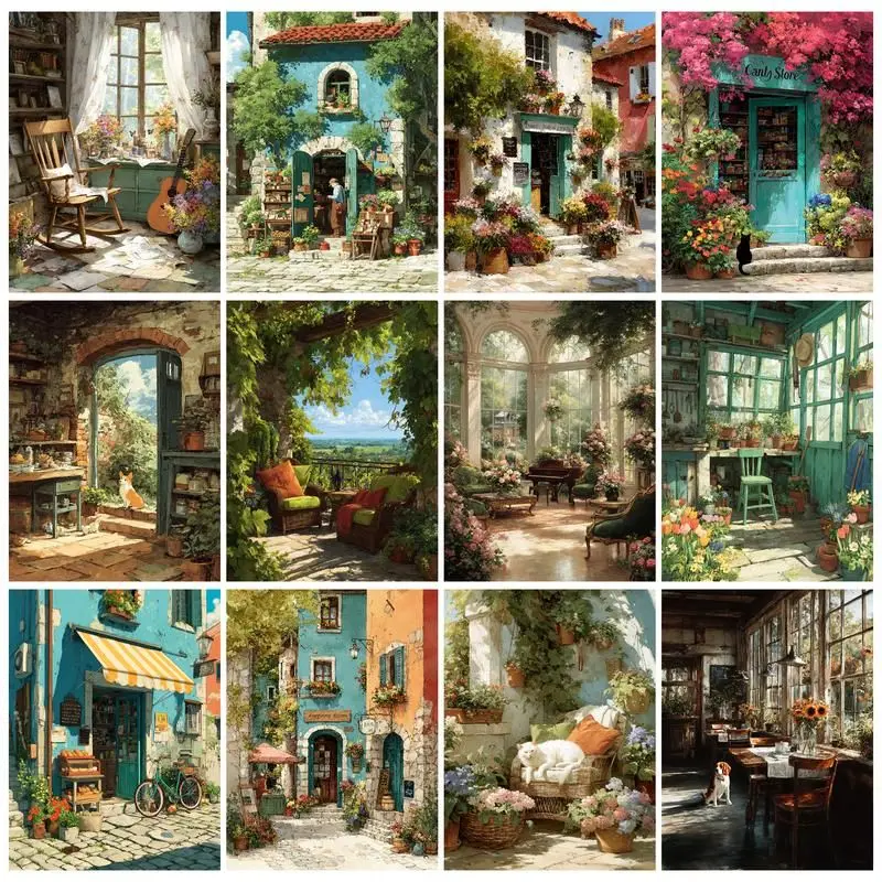 

CHENISTORY Paint By Number House Scenery Hand Painted Painting Gift DIY Pictures By Numbers Town Kits Drawing On Canvas Home Dec