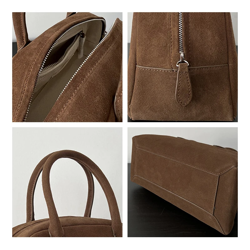 MABULA-Sac à main en cuir suédé véritable avec poignée supérieure pour femme, sac à main Boston vintage, sac de téléphone pour femme, design de luxe, mode bohème