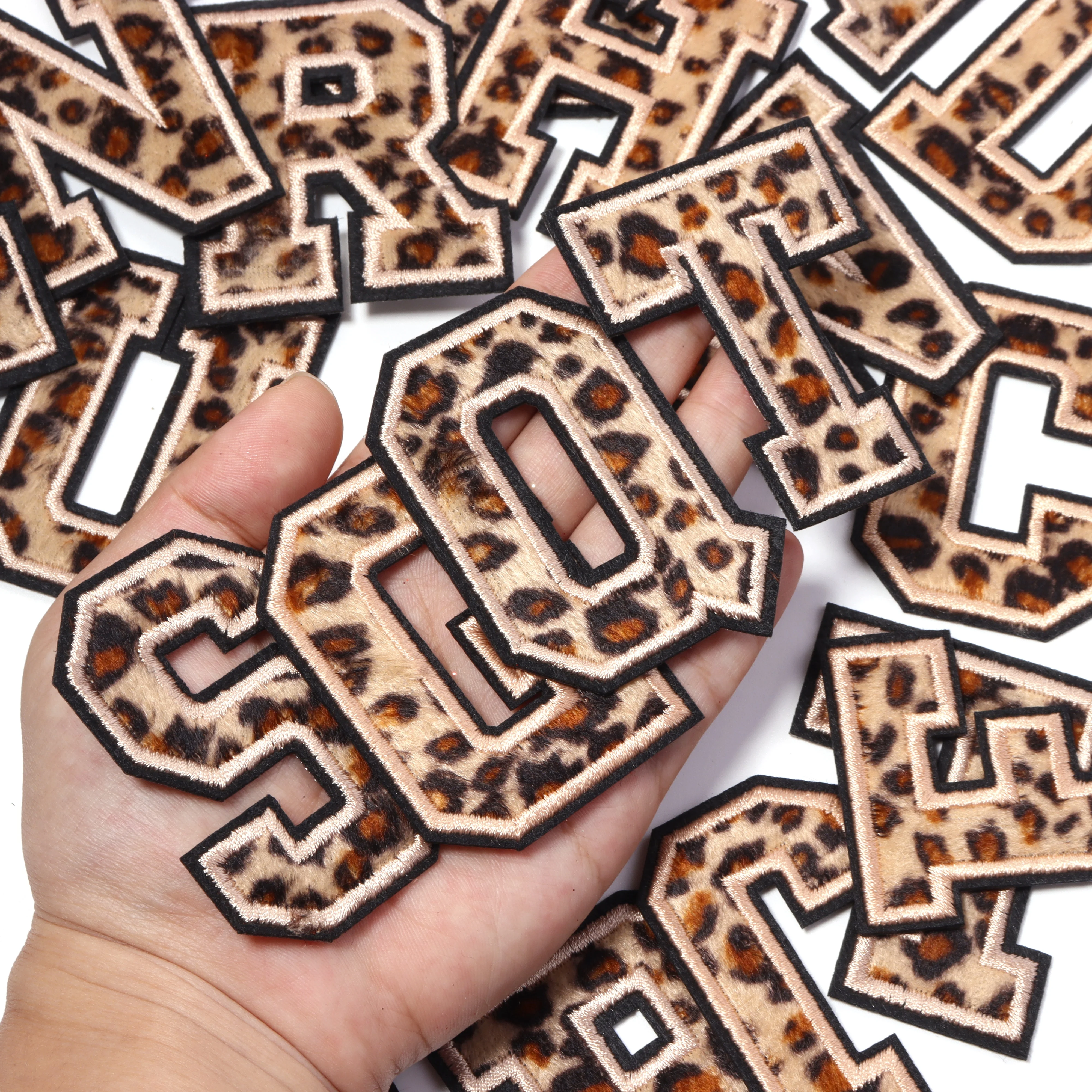 3-26pcs English Alphabet Letter Patches Leopard Print Embroidery Appliques Iron on Stickers for DIY Clothing Hat Decor Logo
