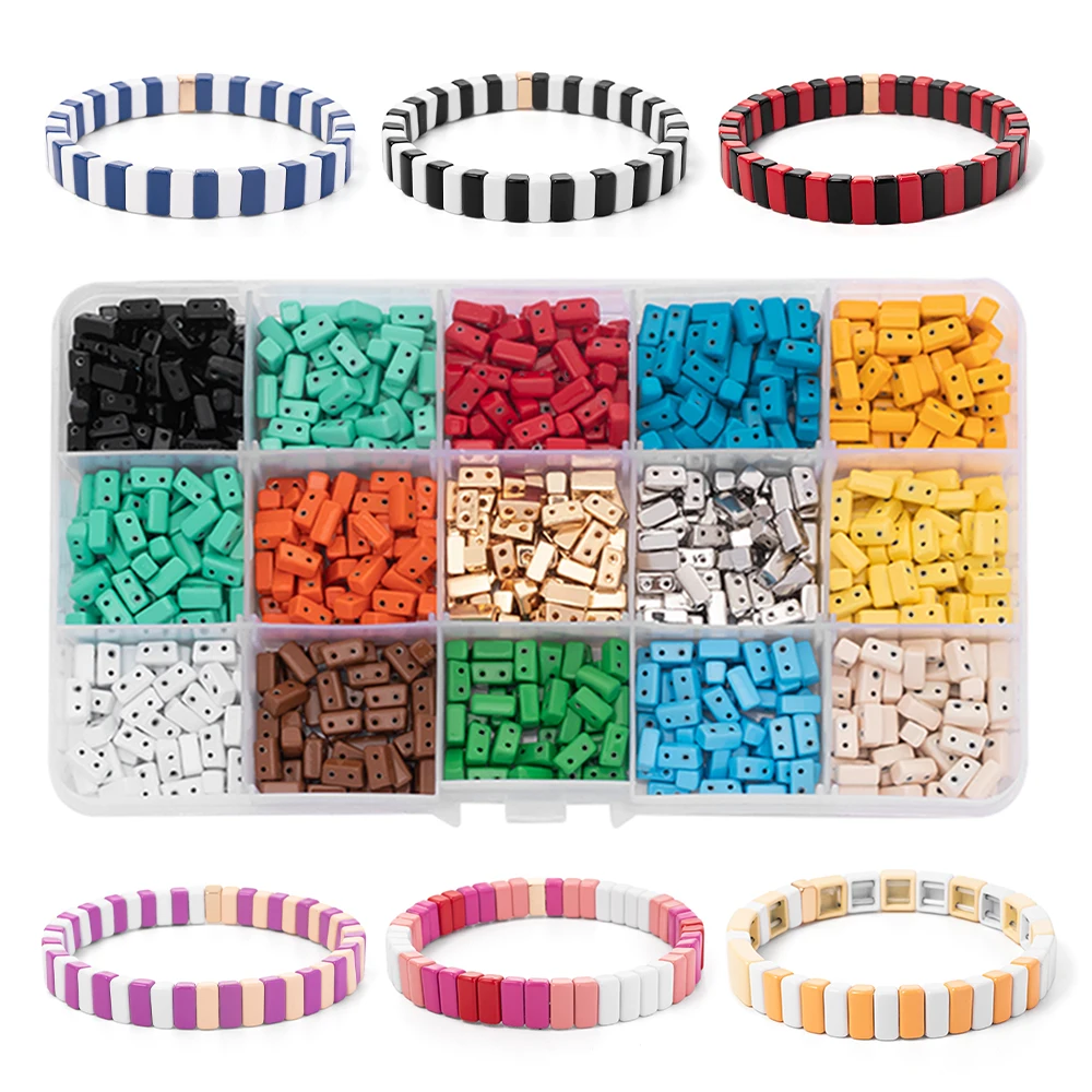 Imagem -04 - Personalizado Colorido Esmalte Muti-shaped Beads para Fazer Jóias Boho Beads para Faça Você Mesmo Pulseira Acessórios Bordados 300 Pcs