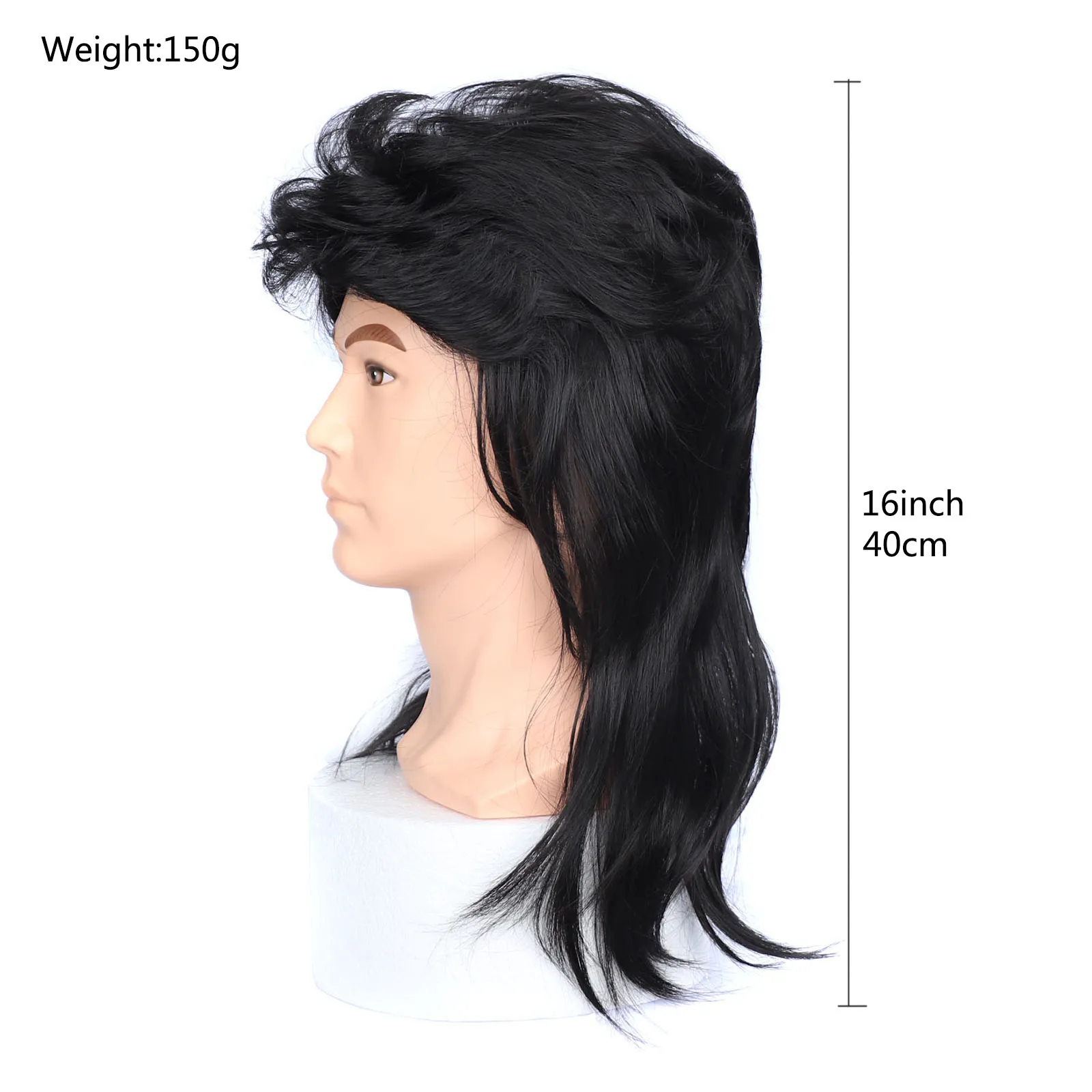 Mullet Wig Men's wigs Vintage 80s Curly Permed Unisex Black Brown Synthetic Hairpiece for Cosplay, Party & Daily Use