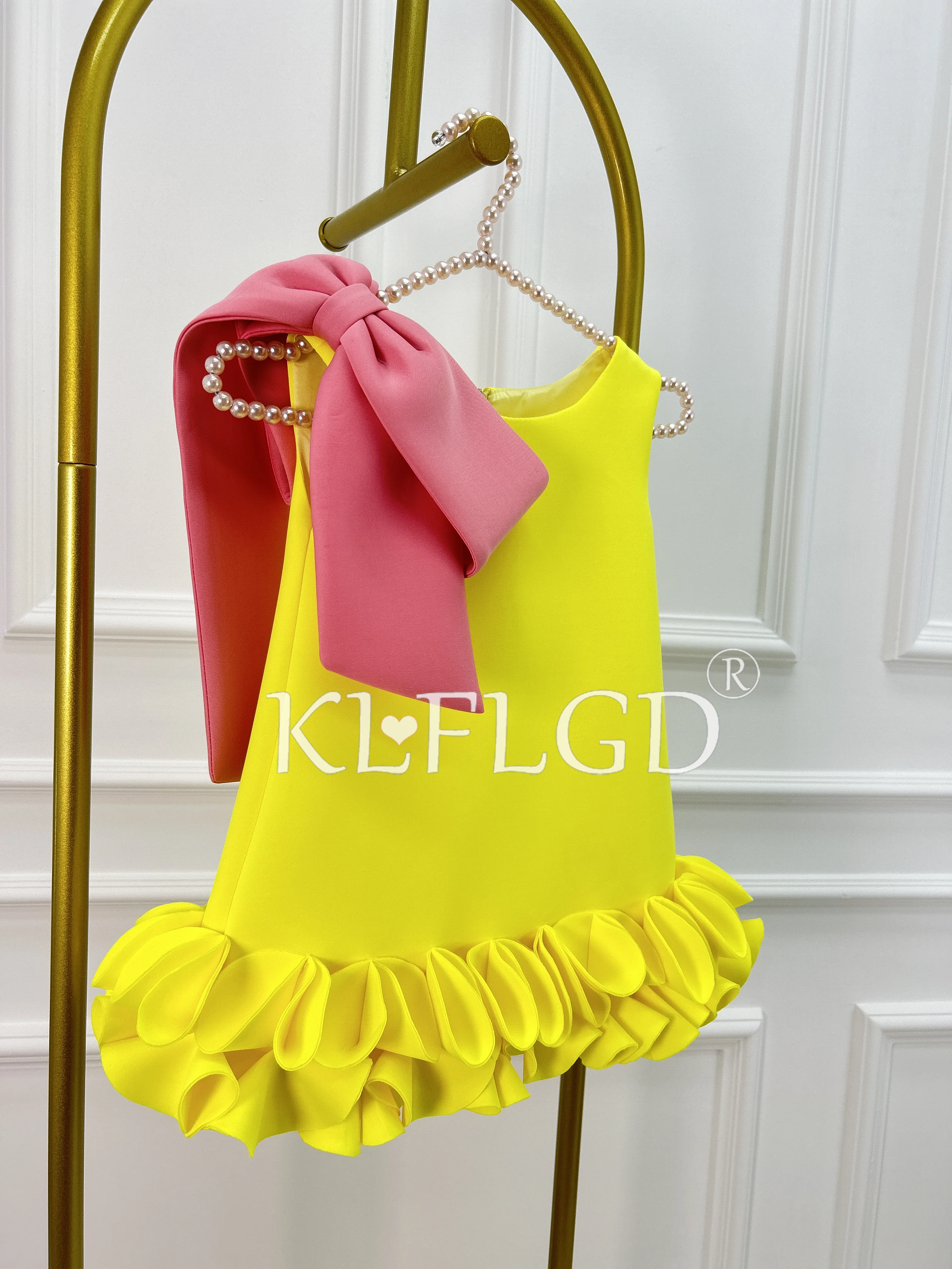 KLFLGD Gorgeous and Exquisite Beauty Pageant Dress, Yellow Sleeveless One Year Old Bow Girl Dress, Wedding Dress