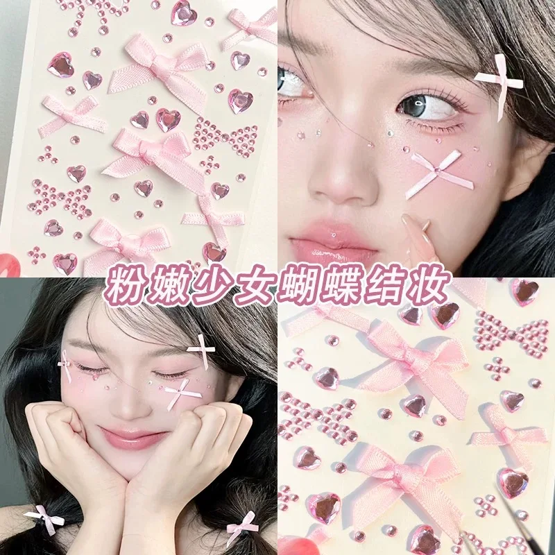 

Face Stickers Pink Bow Shiny Glitter Waterproof Non Toxic Self Adhesive Long Lasting for Stage Makeup Concert Party DIY