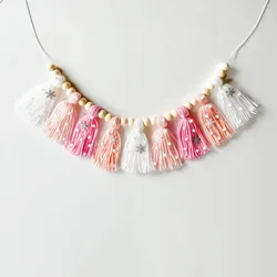 Christmas Snowflake Tassel Garland Handmade Wooden Bead Banner Home Festival Party Xmas Tree Wall Hanging Decoration Banner