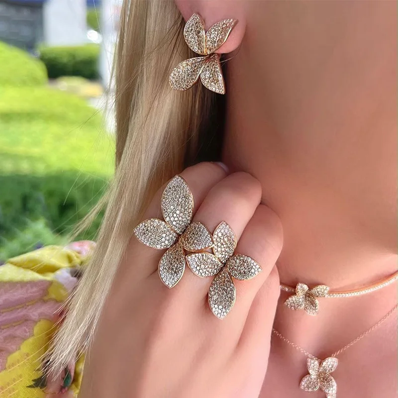 A Brand New and Sparkling Butterfly Tennis Ankle, The Perfect Jewelry for Summer Beach Brides' Wedding Parties earrings ring set
