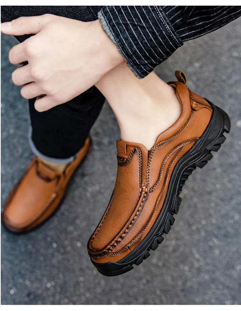 Neue handgefertigte Lederschuhe für Herren, Outdoor-Slipper, lässige Herrenschuhe, modische flache Herren-Fahrschuhe, Mokassins, Wanderschuhe – Detail 8