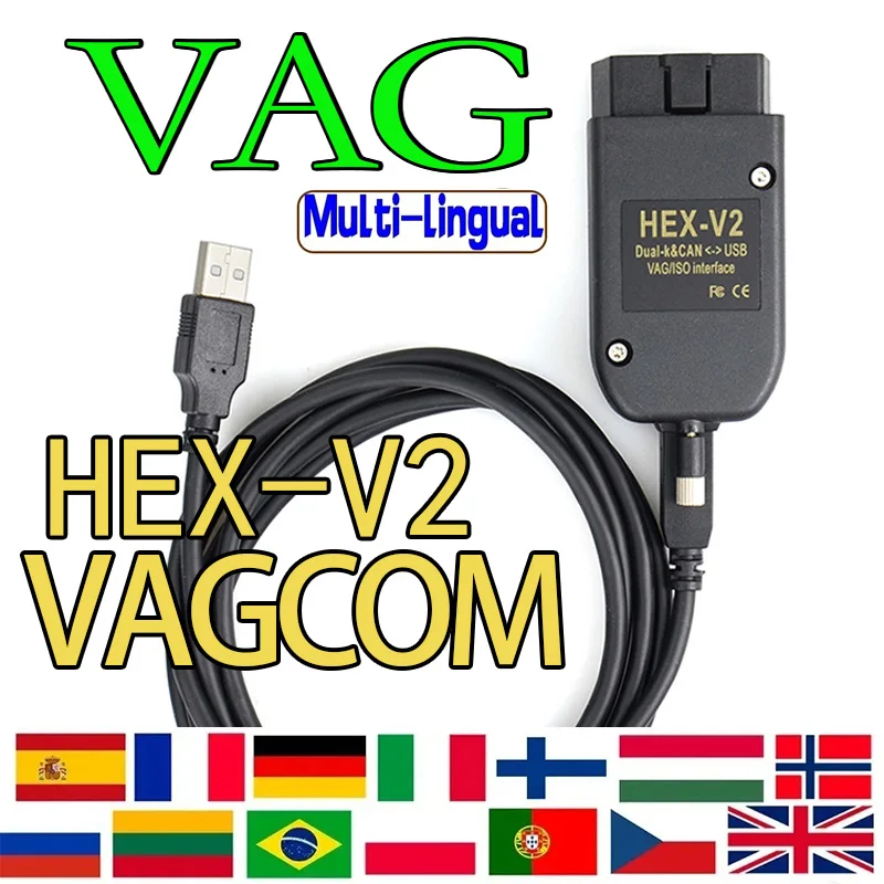 

HEX V2 VCDS OBD2 Cable V25.3 OBD2 Cable Car Diagnostic Tool OBD Code Reader Scanning Tools Adapter Cable with CD Multi-Language