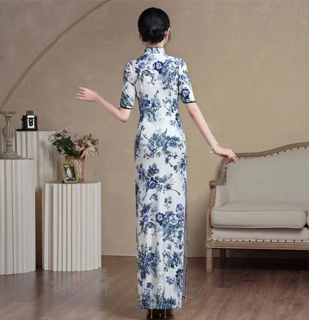 

Asian Cheongsam Chinese Style Dress Slim Long Dresses Chinese Traditional Clothes for Women Improved Summer Retro Long Qipao