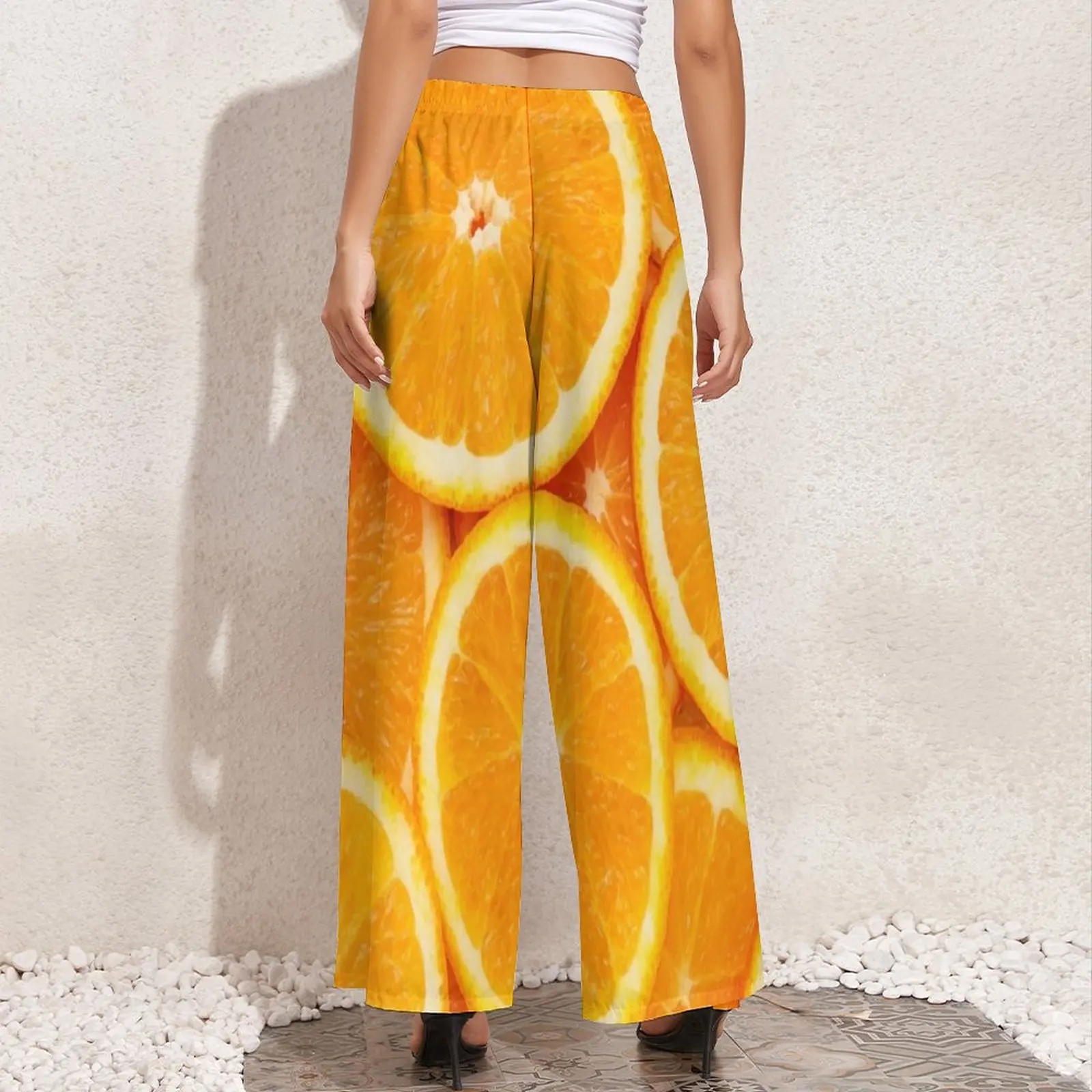 Orange Slices Straight Pants Fresh Oranges Print Kawaii Wide Leg Pants Women Oversize Streetwear Pattern Trousers