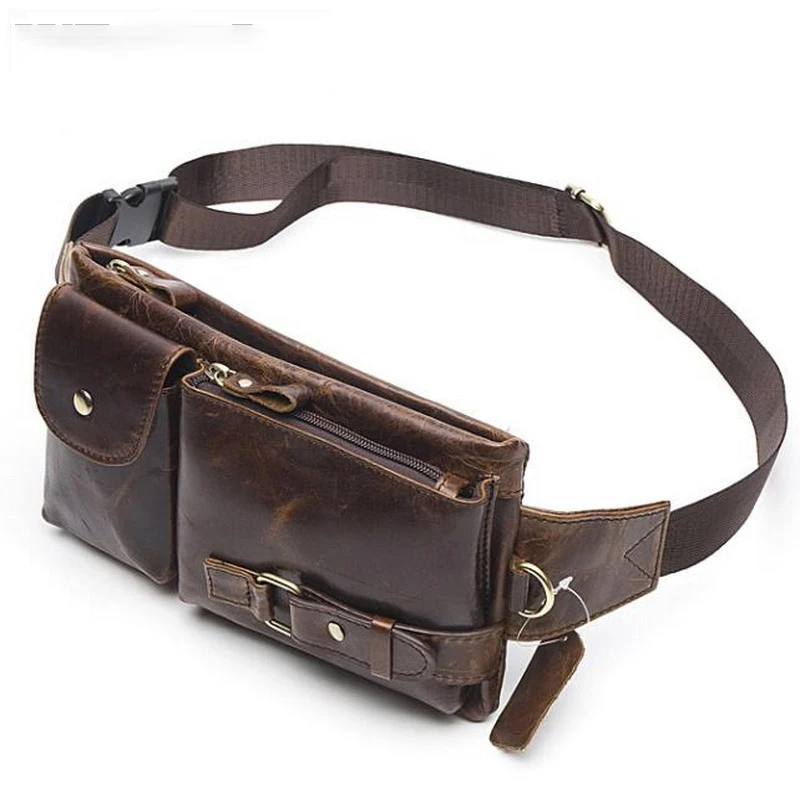 Genuine Leather Waist Packs Men Waist Bags Fanny Pack Belt Bag Phone Bags Travel Waist Pack Male Small Waist Bag Leather Outdoor