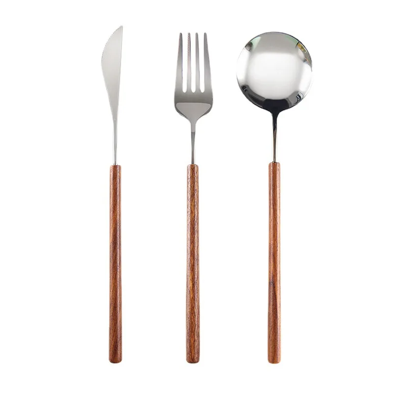 Jaswehome High-end Cutlery Set Rose Wood 304SS Steak Knife Fork Dinnerware Stainless Steel Fancy Tableware Utensils Set