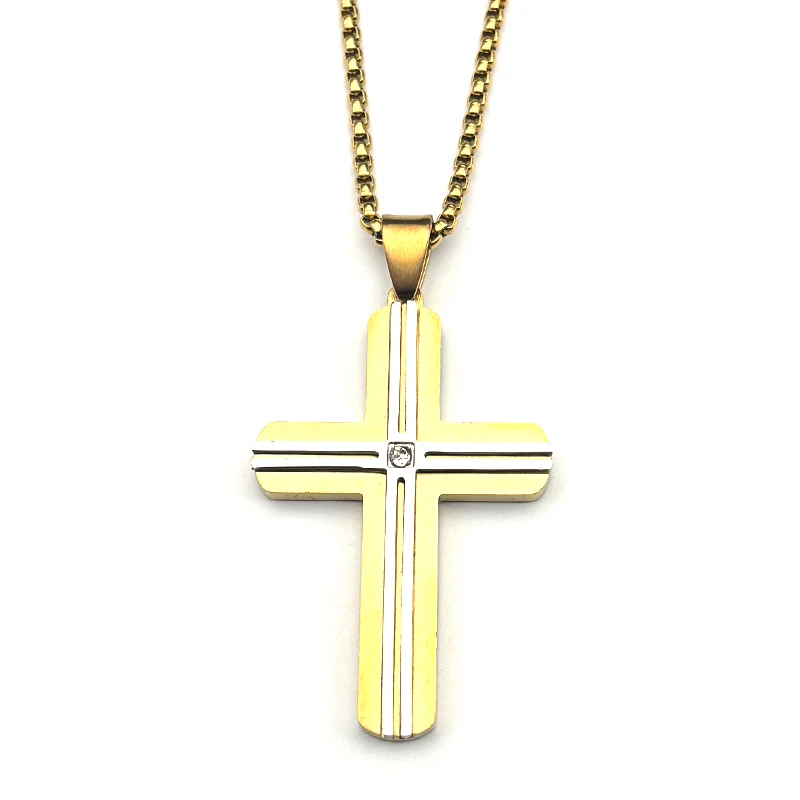 المسيحية يسوع الصليب حجر الراين قلادة قلادة للنساء الرجال الفولاذ المقاوم للصدأ الذهب اللون الدين الصليب سلسلة مجوهرات هدية