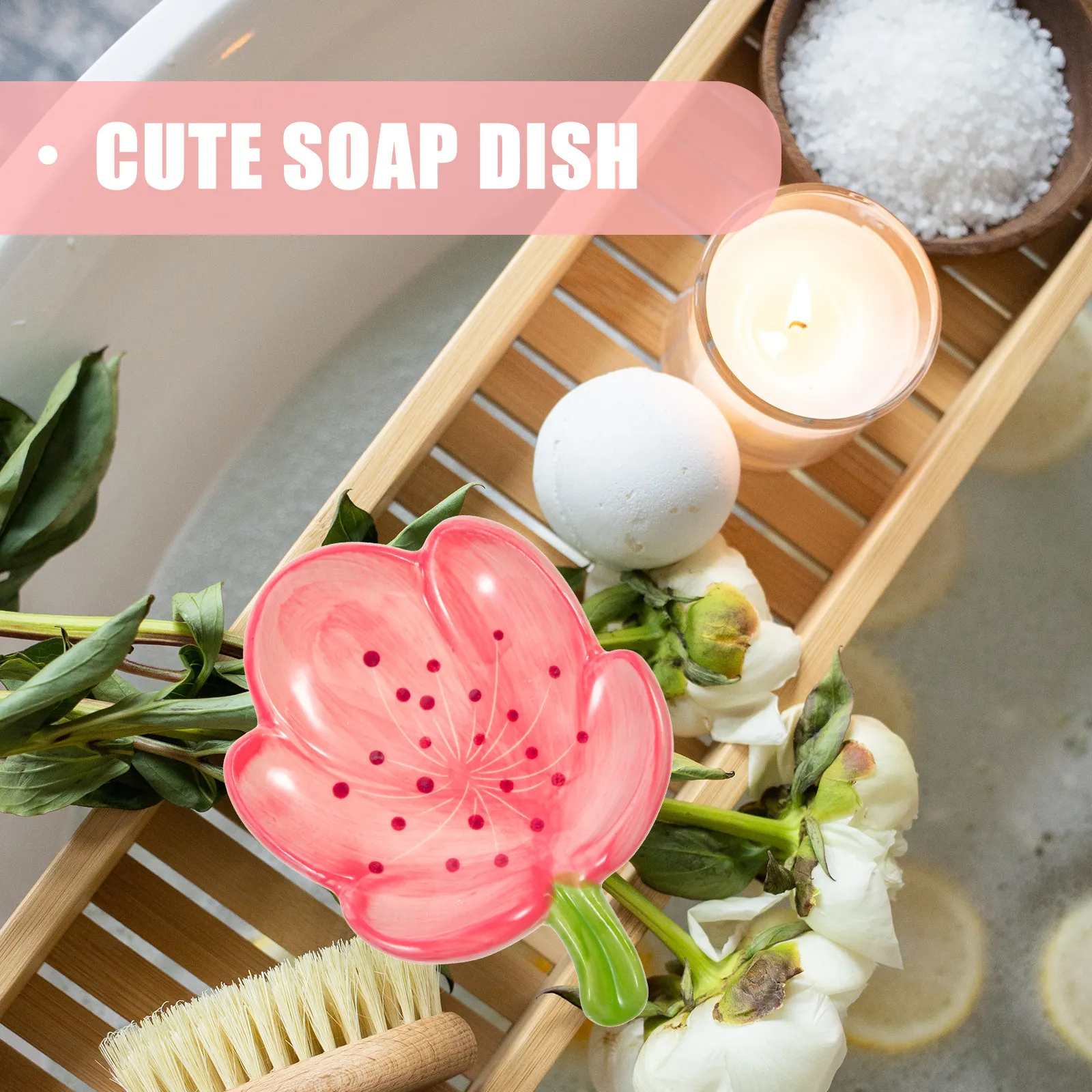 

Ceramic Flower Shape Soap Dish Exquisite Drain Tray for Shower Bathroom Sink Organizer Self Draining Soap Holder