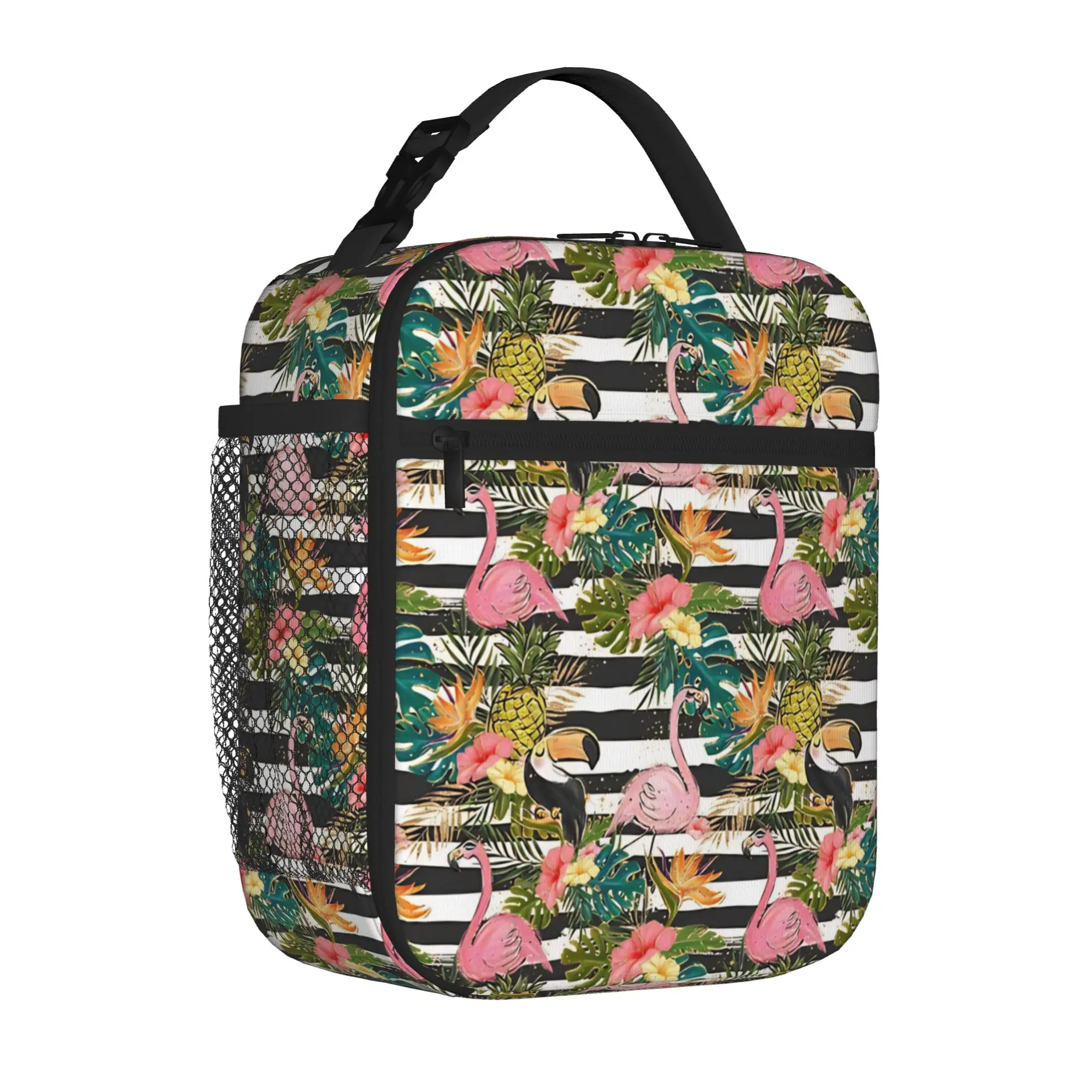 1 Piece For Students Food Container vibrant pink  Portable Pocket Flamingo Zipper Closure Aluminum Foil Food Pouch For Travel