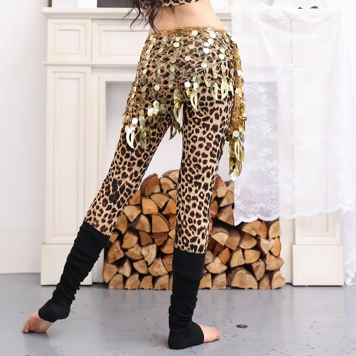 1 pz/lotto Leggings leopardati Sexy Leggings a vita alta per allenamento di danza del ventre da donna