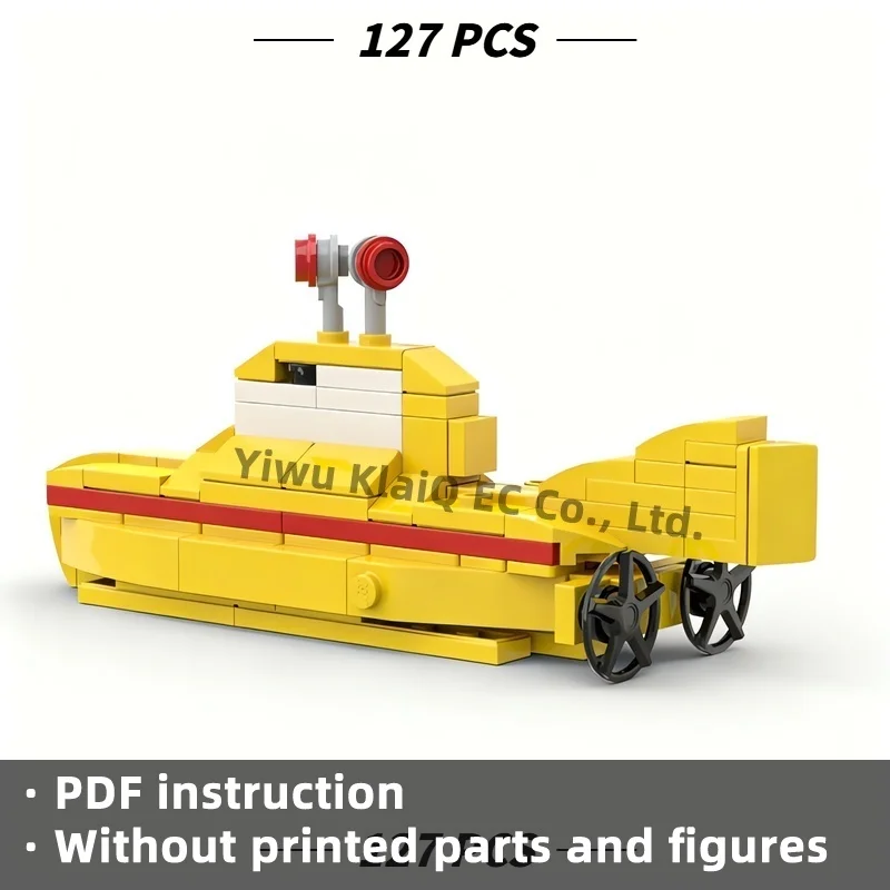127pcs MOC Yellow Underwater Submarine Vessel Building Blocks Classic Deep Sea Boat Bricks Architecture Model Decor for Adults