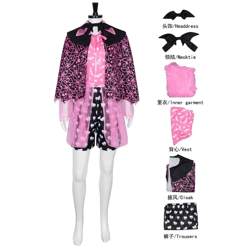 

Adult Women Halloween Party Clothing Draculaura Cosplay Vampire Pink Dress Costume fg8'.