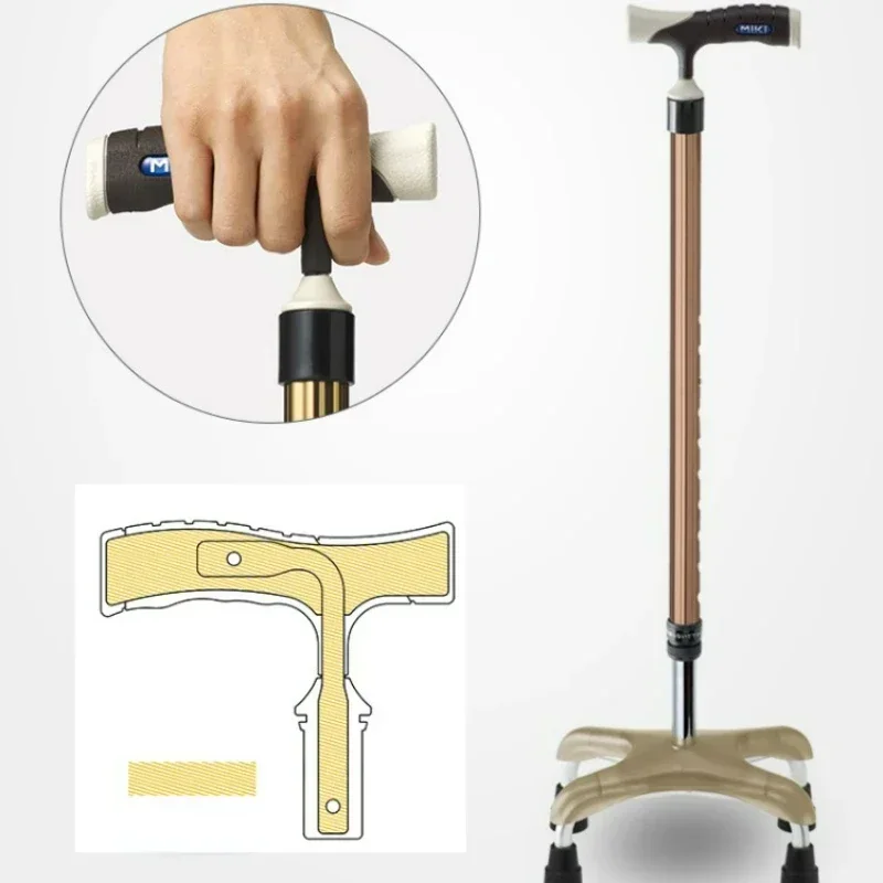 Lightweight Retractable Walking Aid - Four-Legged Aluminum Alloy Stick, Anti-Slip Grip, Adjustable Height Elderly Crutches