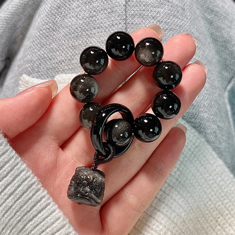 Obsidian hand twist bracelet female fingertip plate play small string lion dancing cat claw bodhi plate play Wenwan