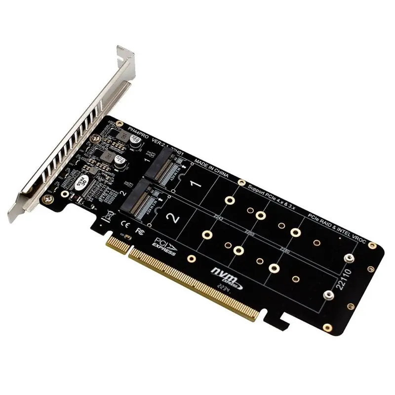 PCIE 4.0 Dual-Disk Pciex16 To M.2 M-Key NVME SSD Expansion Card,Supports 4 Nvme M.2 M Key 2280 SSD-AEF7
