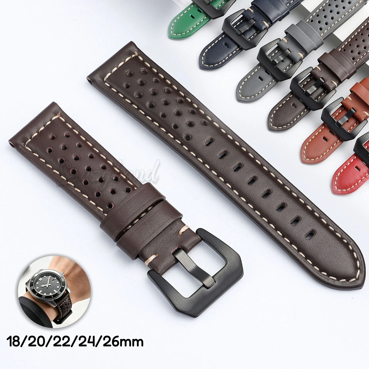 Vintage Racing Leder-Uhrenarmband 18mm20mm22mm24mm26mm für Panerai Armband Schwarz Braun Universell Porös Herren Damen Uhrenband