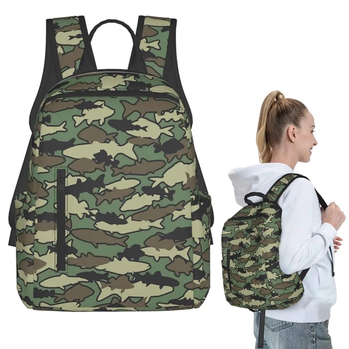 

Fish Camo JUNGLE Backpack Student BookBag Kids School Bag Computer Shoulder Bags Men Women