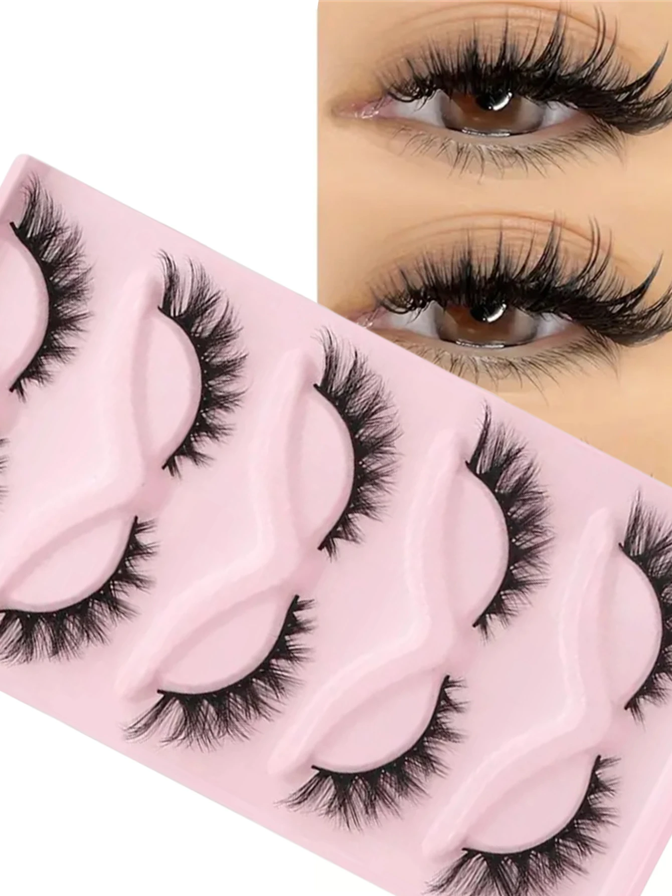 5 pares de cílios postiços hipoalergênicos de olho de gato, aparência natural, fofos e macios, leves, com forro cruzado e tira completa