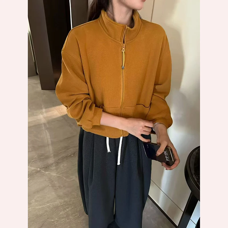 

Korean Loose Stand Collar Zipper Fce Lined Thiened Winter New Sle Lazy ort Cardigan Women's Warm Polyester Blend Lon...