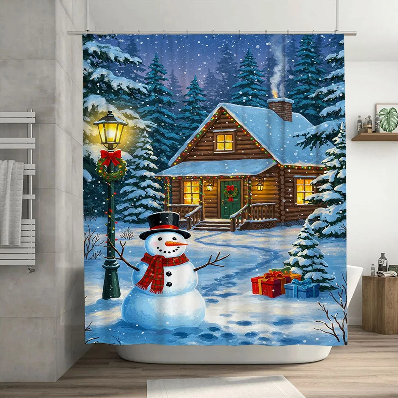 

Tuniu уютный рождественский домик, декор для ванной комнаты, занавеска для душа, деревенский домик, зимняя сцена, праздничный праздничный домашний декор, уникальная идея подарка C