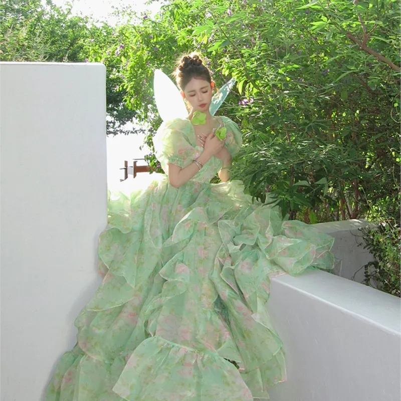 

Green train heavy industry puffy sleeve birthday mitzvah dress