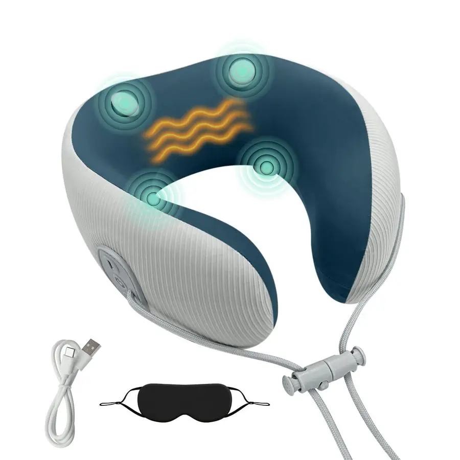 

Дорожная подушка для шеи с массажем, массажер для шеи с подогревом и мягким вибрационным массажем, эргономичная подушка из пены с эффектом памяти, удобная для глаз.