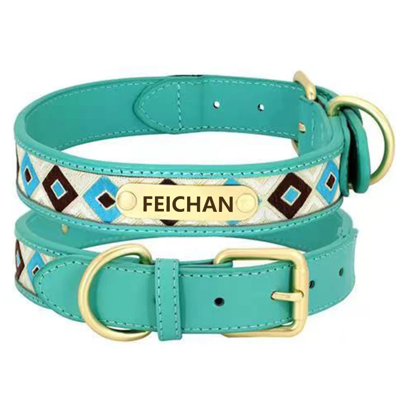 Genuine leather, ethnic style, embroidered and customizable pet fashion collar pet fashion design