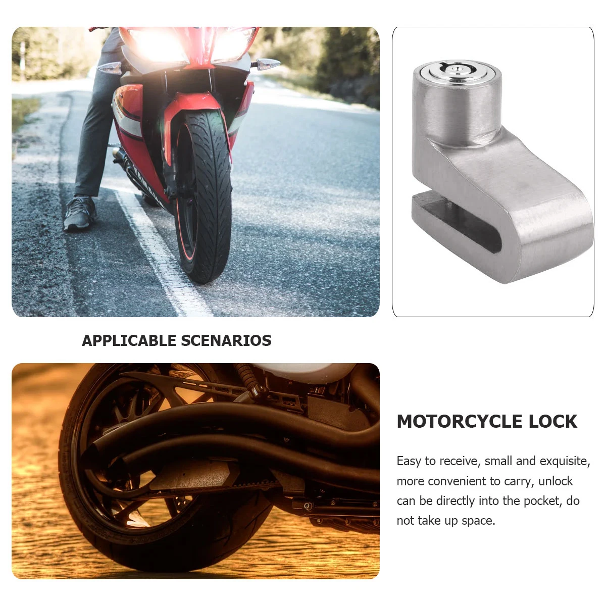 

Disc Lock for Bike Scooter Motorcycle Anti Theft Silver Aluminum Small Pocket Size Fashionable Disc Brake Lock Ideal Gift