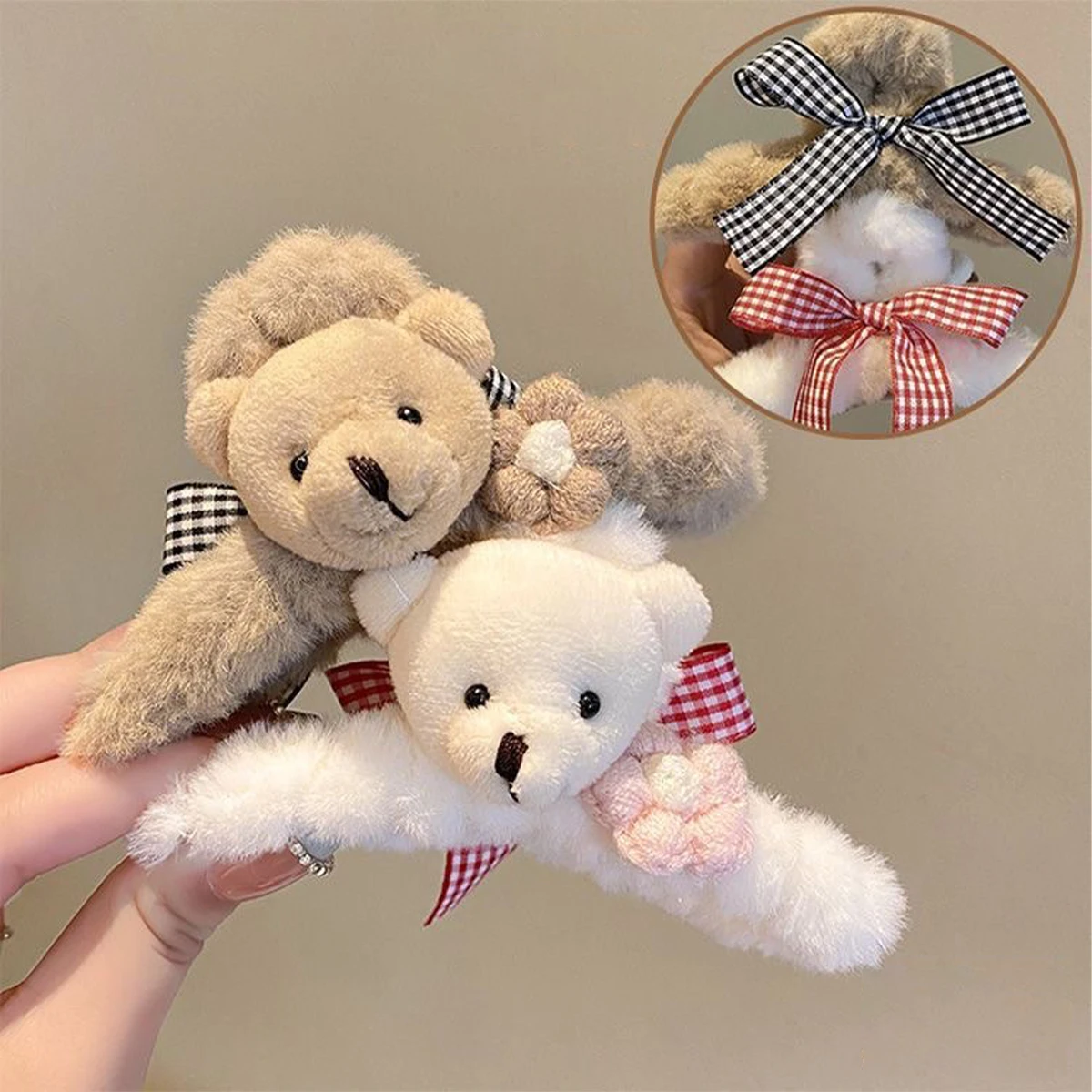 قطعة واحدة من دبوس الشعر القطيفة على شكل دب، شعر الجزء الخلفي من الرأس، مشبك قبضة مشعر، مشبك سمك القرش الكبير للخريف والشتاء، كرة شعر