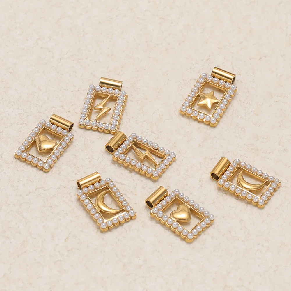 5pcs Stainless Steel Rectangle Pearls Tube Hooks Charms Pendant DIY Necklace Jewelry Findings Bracelets Earrings Making Supplies