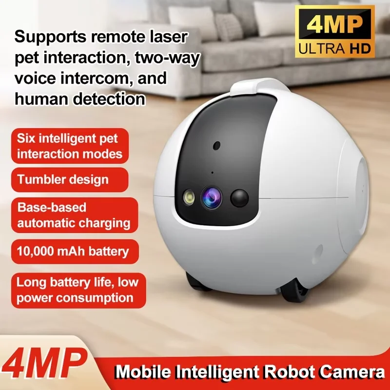 

4-мегапиксельная Wi-Fi IP-камера HD PTZ-камера безопасности, камера наблюдения с автоматическим отслеживанием, монитор для домашних животных, умный дом 360 ° Робот-камеры