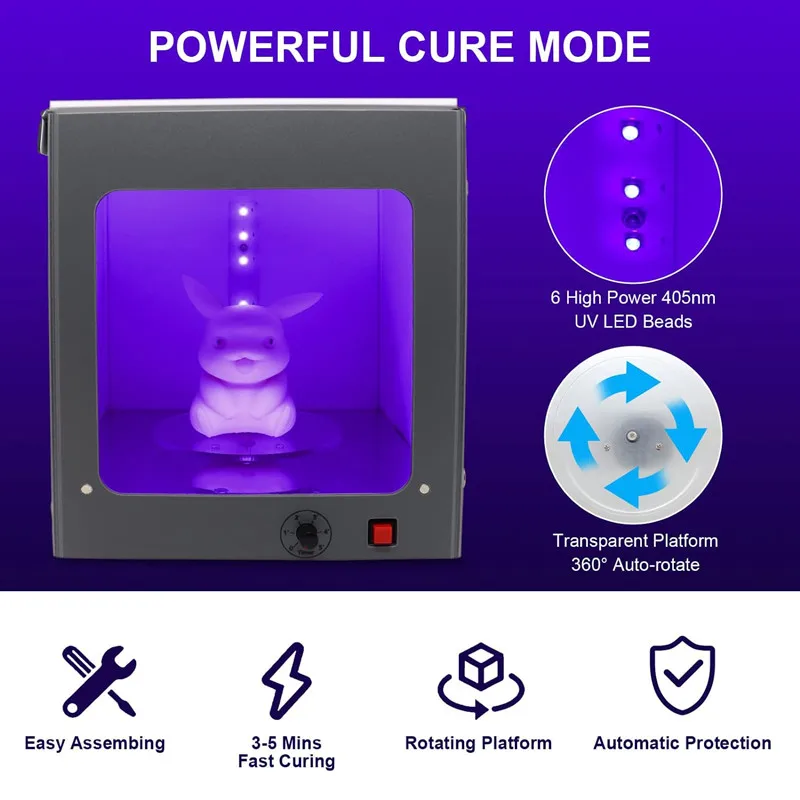 Imagem -03 - Caixa de Luz de Cura de Resina uv para Modelo de Impressora 3d Lcd Sla Dlp com Elétrico 360 ° Plataforma Giratória Temporizador Ajustável Proteção Inteligente